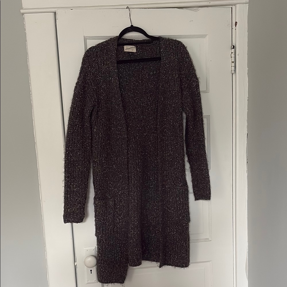 Long Open-Front Knit Cardigan Sweater